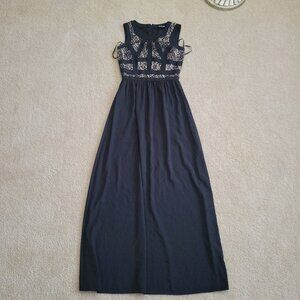 Gianni Bini Black Lace Maxi Size 0 Dress Sheer Bodice Formal Evening Gothic